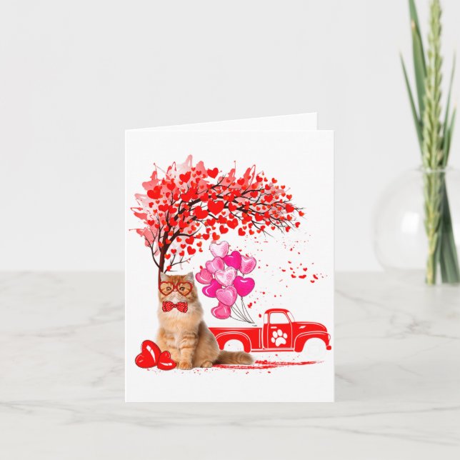 Persian Cat Heart Tree Valentines Day  Karte (Vorderseite)