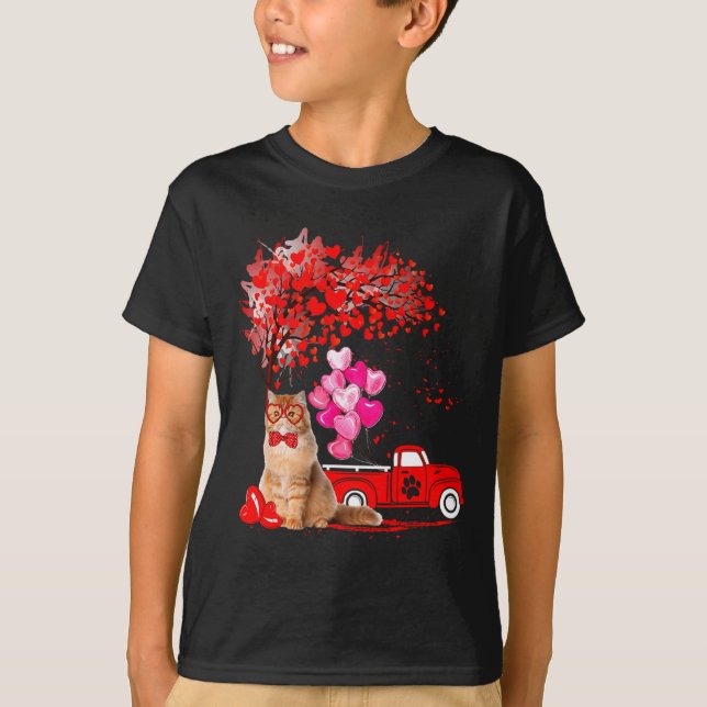Persian Cat Heart Tree Valentines Day  T-Shirt (Vorderseite)