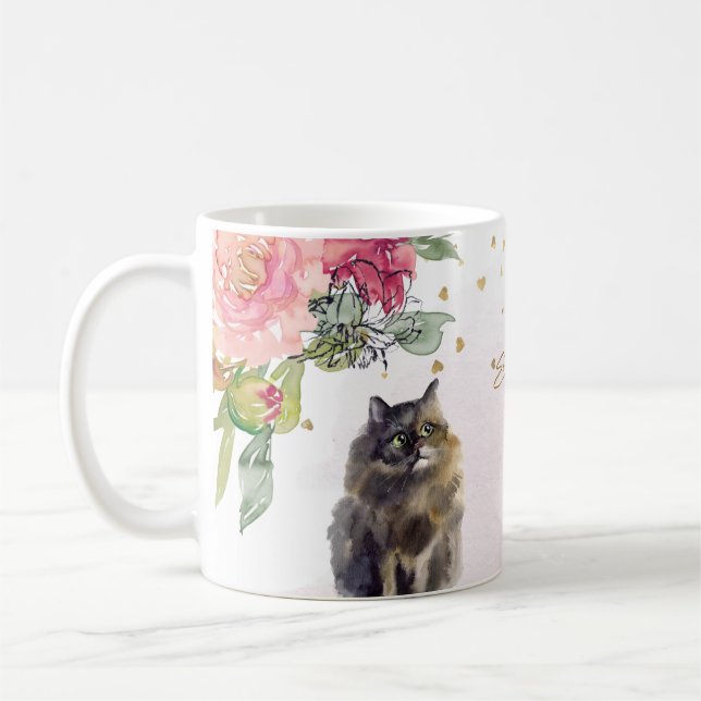 Persian Cat Illustration Gold Glitzer Girl Custom Kaffeetasse (Links)