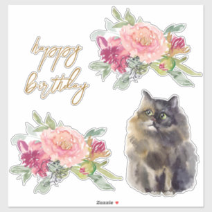 Persian Cat Illustration Happy Birthday Girl Party Aufkleber