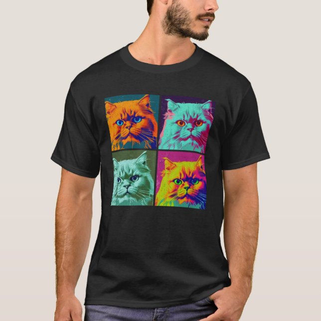 Persian Cat Pop Illustration Colorful Animal Men   T-Shirt (Vorderseite)