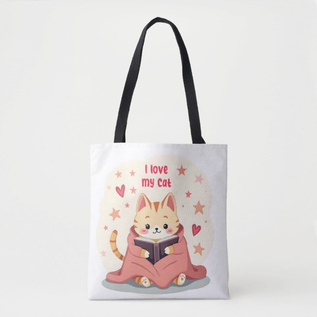 Persian Cat reading book tote bag, stylish handy b (Vorderseite)