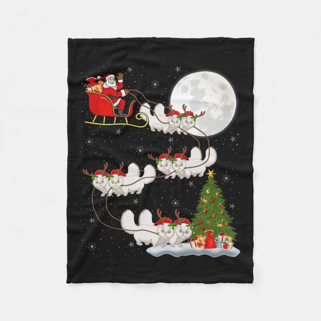 Persian Cat Santa Sleigh Flying Funny Magical Chri Fleecedecke (Vorderseite)