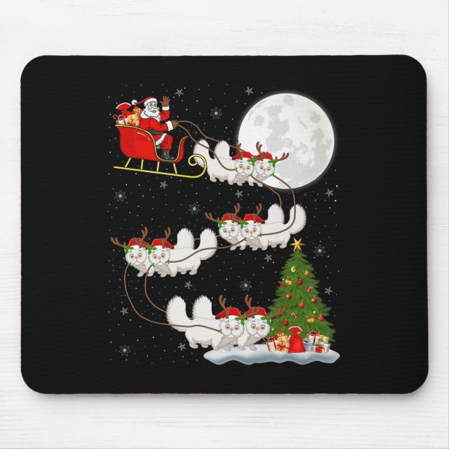 Persian Cat Santa Sleigh Flying Funny Magical Chri Mousepad (Vorne)