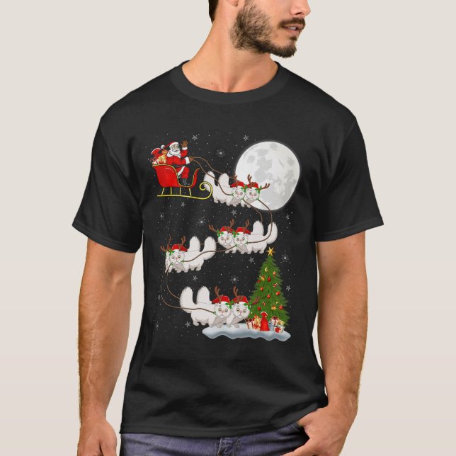 Persian Cat Santa Sleigh Flying Funny Magical Chri T-Shirt (Vorderseite)
