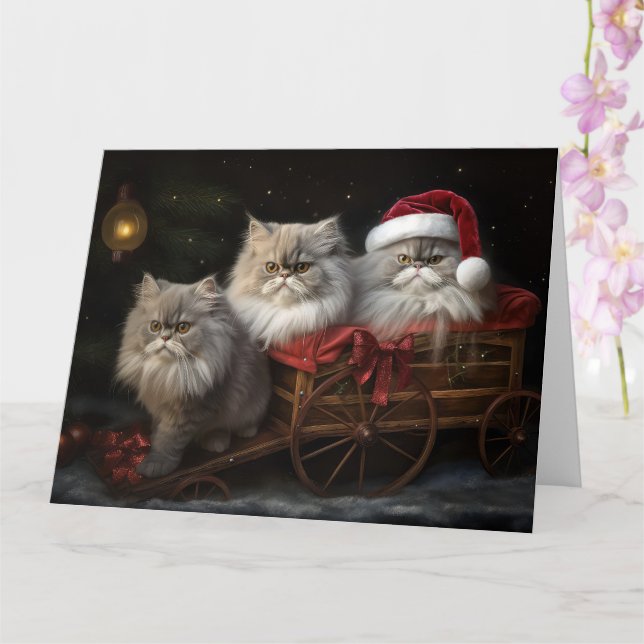 Persian Cat Snowy Sleigh Weihnachtsdekor Karte (Orchidee)