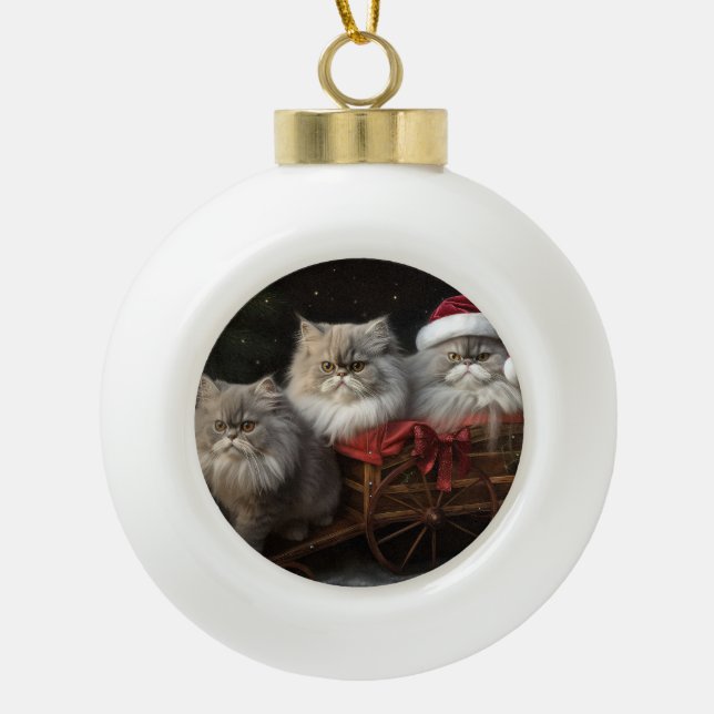 Persian Cat Snowy Sleigh Weihnachtsdekor Keramik Kugel-Ornament (Vorderseite)