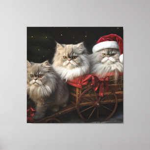 Persian Cat Snowy Sleigh Weihnachtsdekor Leinwanddruck