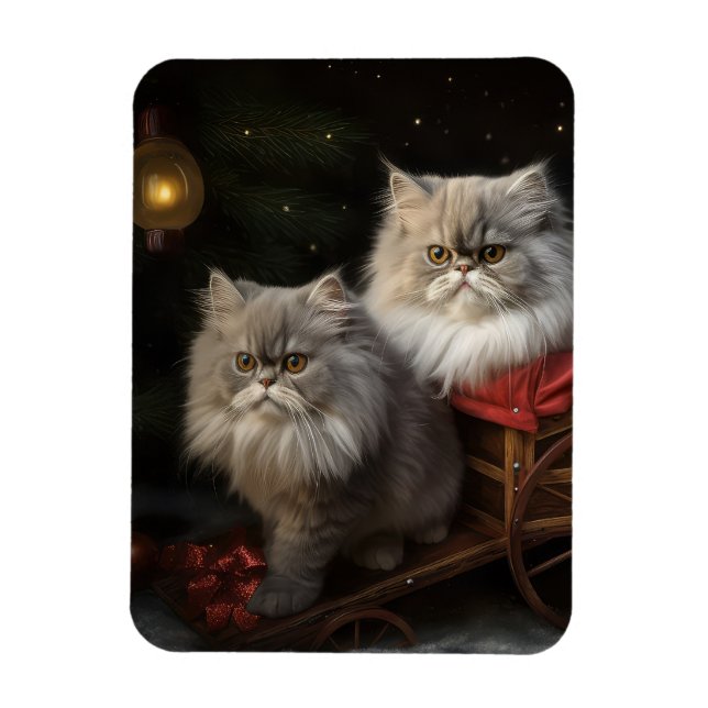 Persian Cat Snowy Sleigh Weihnachtsdekor Magnet (Vertikal)