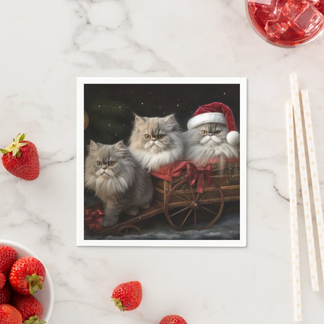 Persian Cat Snowy Sleigh Weihnachtsdekor Serviette (Beispiel)