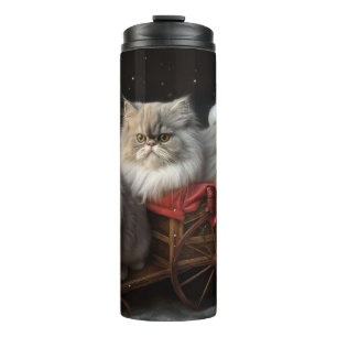 Persian Cat Snowy Sleigh Weihnachtsdekor Thermosbecher