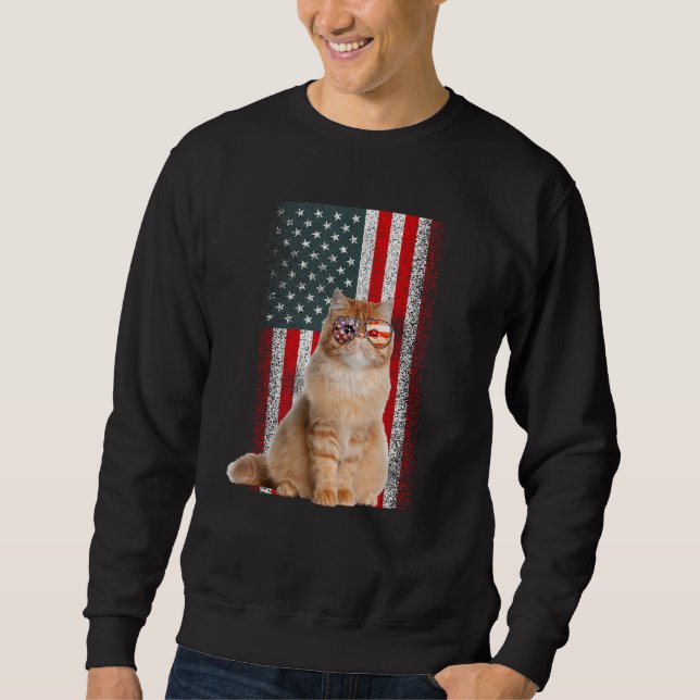 Persian Cat  US Flag Sunglasses Independence Day Sweatshirt (Vorderseite)