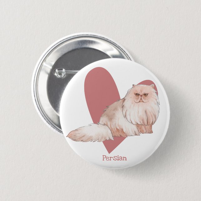 Persian Cat Watercolor Kitty Pink Heart Button (Vorne & Hinten)