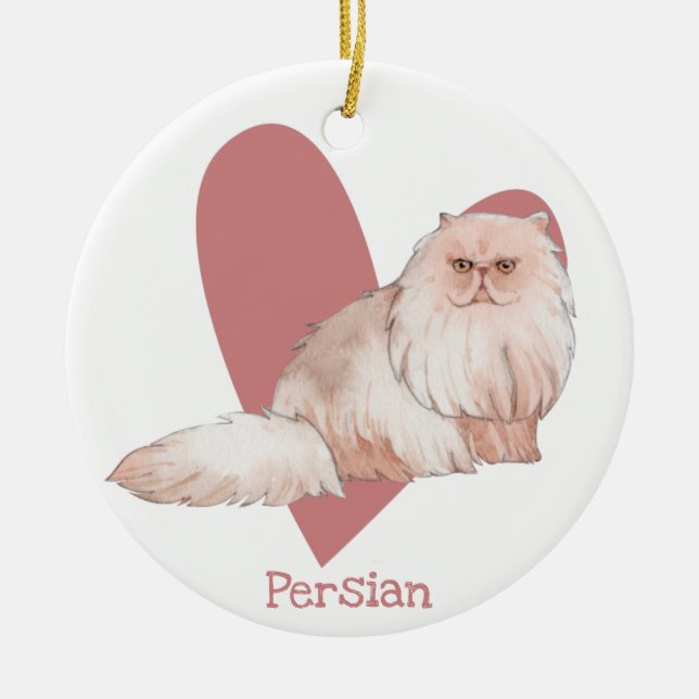 Persian Cat Watercolor Kitty Pink Heart Keramik Ornament (Vorne)