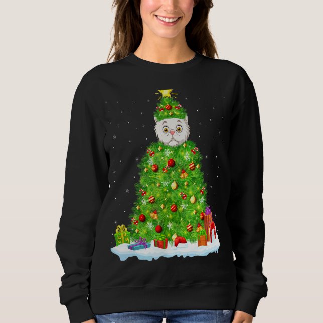 Persian Cat Xmas Lighting Tree Funny Persian Cat C Sweatshirt (Vorderseite)