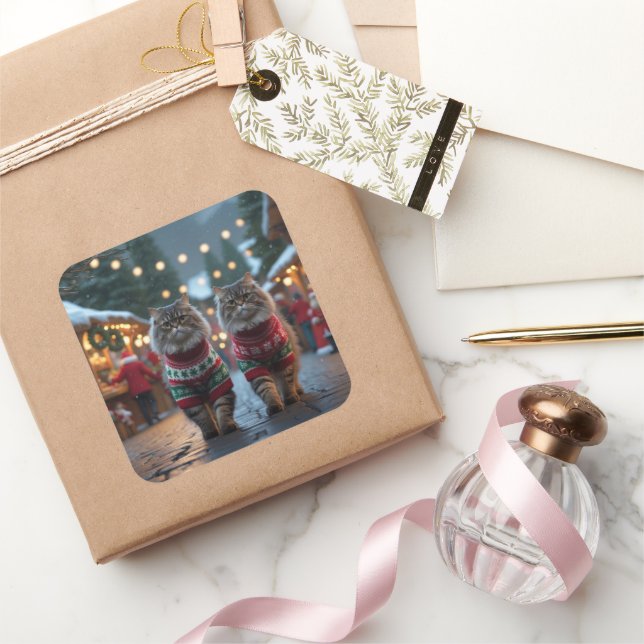 Persian Cats Christmas Snow Holiday Quadratischer Aufkleber (Schenken)