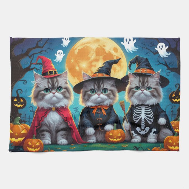 Persian Cats Pumpkin Halloween Funny Geschirrtuch (Horizontal)