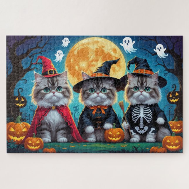 Persian Cats Pumpkin Halloween Funny Puzzle (Horizontal)