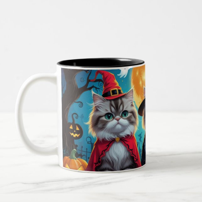 Persian Cats Pumpkin Halloween Funny Zweifarbige Tasse (Links)