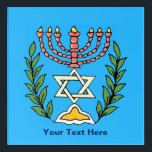 Persian Magen David Menorah Acryl Wandkunst<br><div class="desc">Dieses Bild wurde aus einer antiken persischen jüdischen Fliese mit einer Menorah mit einem Magen David (Stern von David) gerahmt von Olivenzweigen. Die Unvollkommenheiten des originalen,  handbemalten Bildes wurden bewahrt. Passen Sie Ihren eigenen Text an.</div>