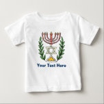 Persian Magen David Menorah Baby T-shirt<br><div class="desc">Dieses Bild wurde aus einer antiken persischen jüdischen Fliese mit einer Menorah mit einem Magen David (Stern von David) gerahmt von Olivenzweigen. Die Unvollkommenheiten des originalen,  handbemalten Bildes wurden bewahrt.</div>