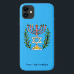 Persian Magen David Menorah Case-Mate iPhone Hülle<br><div class="desc">Dieses Bild wurde aus einer antiken persischen jüdischen Fliese mit einer Menorah mit einem Magen David (Stern von David) gerahmt von Olivenzweigen. Die Unvollkommenheiten des originalen,  handbemalten Bildes wurden bewahrt. Fügen Sie Ihren eigenen Text hinzu.</div>