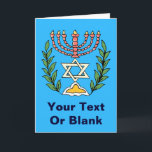 Persian Magen David Menorah Feiertagskarte<br><div class="desc">This image was adapted from an antique Persian Jewish tile and features a menorah with a  Magen David (Star of David) framed by olive branches.  The imperfections of the original,  hand-painted image have been preserved.</div>