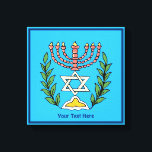 Persian Magen David Menorah Leinwanddruck<br><div class="desc">Dieses Bild wurde aus einer antiken persischen jüdischen Fliese mit einer Menorah mit einem Magen David (Stern von David) gerahmt von Olivenzweigen. Die Unvollkommenheiten des originalen,  handbemalten Bildes wurden bewahrt. Fügen Sie Ihren eigenen Text hinzu.</div>