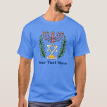 Persian Magen David Menorah T-Shirt<br><div class="desc">Dieses Bild wurde aus einer antiken persischen jüdischen Fliese mit einer Menorah mit einem Magen David (Stern von David) gerahmt von Olivenzweigen. Die Unvollkommenheiten des originalen,  handbemalten Bildes wurden bewahrt.</div>
