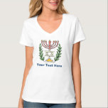 Persian Magen David Menorah T-Shirt<br><div class="desc">Dieses Bild wurde aus einer antiken persischen jüdischen Fliese und zeigt eine Menorah und Magen David (Stern von David) gerahmt von Olivenzweigen. Die Unvollkommenheiten des originalen,  handbemalten Bildes wurden bewahrt.</div>