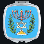 Persian Magen David Menorah Taschenspiegel<br><div class="desc">Dieses Bild wurde aus einer antiken persischen jüdischen Fliese mit einer Menorah mit einem Magen David (Stern von David) gerahmt von Olivenzweigen. Die Unvollkommenheiten des originalen,  handbemalten Bildes wurden bewahrt.</div>