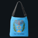 Persian Magen David Menorah Tragetaschen Mit Langen Trägern<br><div class="desc">Dieses Bild wurde aus einer antiken persischen jüdischen Fliese mit einer Menorah mit einem Magen David (Stern von David) gerahmt von Olivenzweigen. Die Unvollkommenheiten des originalen, handbemalten Bildes wurden bewahrt. Fügen Sie Ihren eigenen Text hinzu. Sie können eine andere Hintergrundfarbe wählen; und es sieht gut aus auf nur die natürliche...</div>