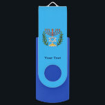 Persian Magen David Menorah USB Stick<br><div class="desc">Dieses Bild wurde aus einer antiken persischen jüdischen Fliese mit einer Menorah mit einem Magen David (Stern von David) gerahmt von Olivenzweigen. Die Unvollkommenheiten des originalen,  handbemalten Bildes wurden bewahrt. Fügen Sie Ihren eigenen Text hinzu.</div>