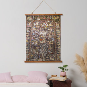 Persian Rug iranische People Animals Teheran Wandteppich Mit Holzrahmen