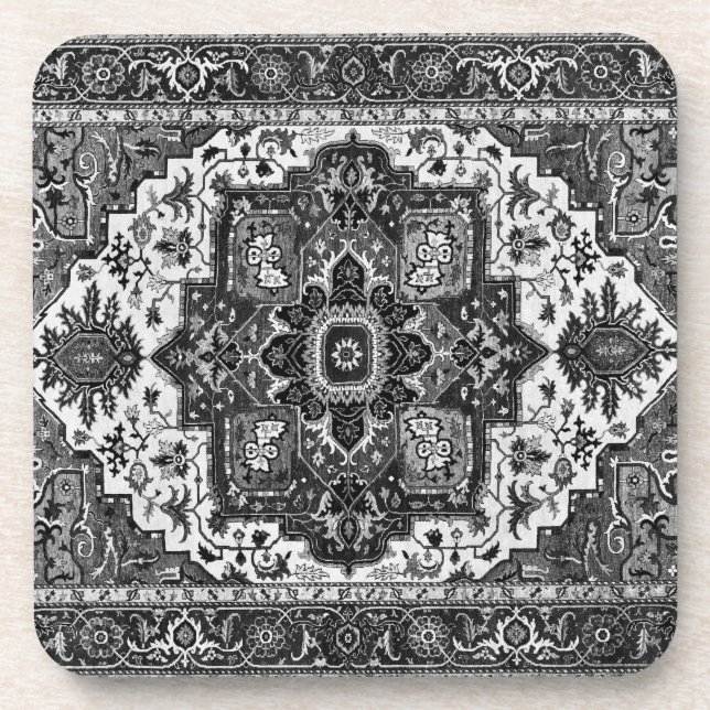 PERSIAN RUG - Schwarz & Weiß Getränkeuntersetzer (Vorderseite)