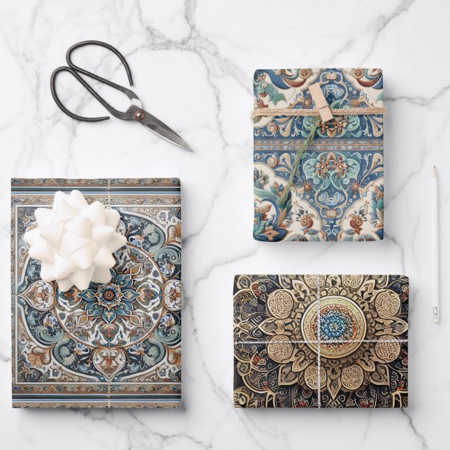 Persian Tepet Ornament Filigree Bohemisch Motif Geschenkpapier Set (Vorderseite)