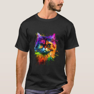 Persien-Katzenliebhaber Lebendige Farben Farbsprit T-Shirt