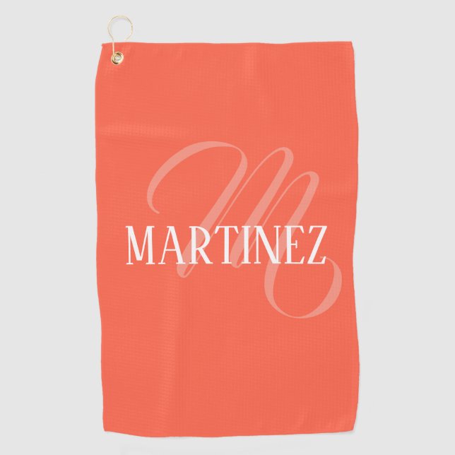 Persimmon Elegante Personalisierter Name Golfhandtuch (Vorderseite)