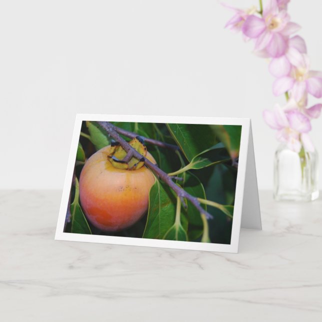 Persimmon in Tree Portrait Karte (Orchidee)