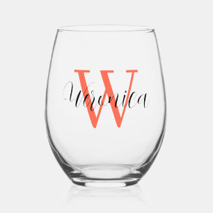 Persimmon Initial und Black Name   elegant Weinglas Ohne Stiel