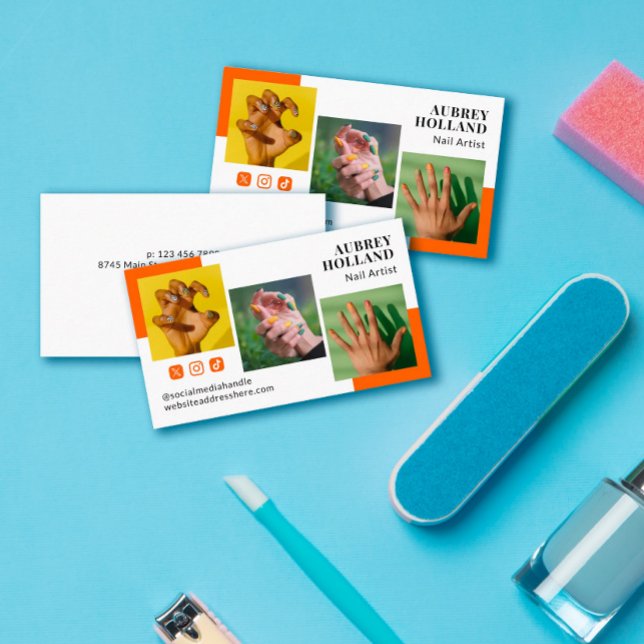 Persimmon Modern 3 Fotos Social Media Nail Artist Visitenkarte (Von Creator hochgeladen)