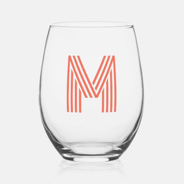 Persimmon Modern Monogram Initial Letter Weinglas Ohne Stiel (Vorderseite)