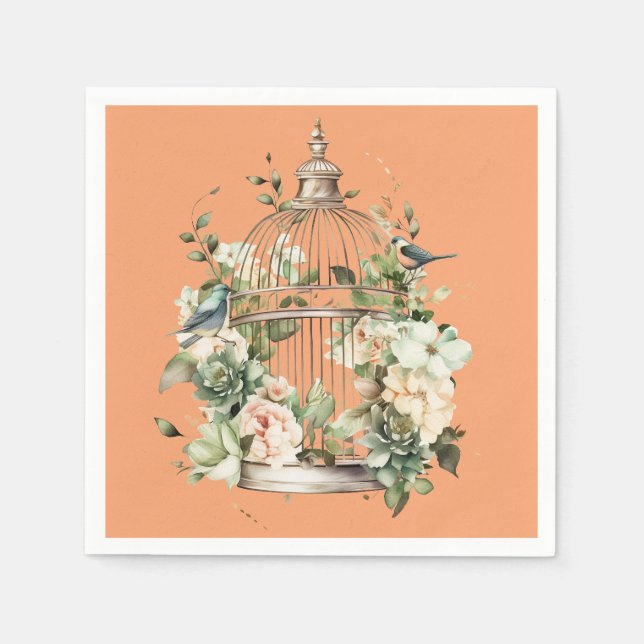 Persimmon Orange White Green Gold Birdcage Dusche Serviette (Vorderseite)