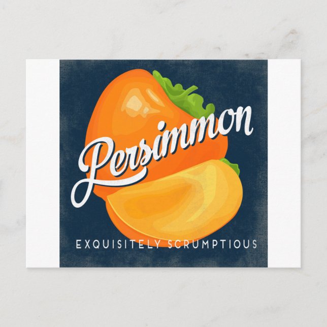 Persimmon Vintag Fruchtetikett Retro Postkarte (Vorderseite)