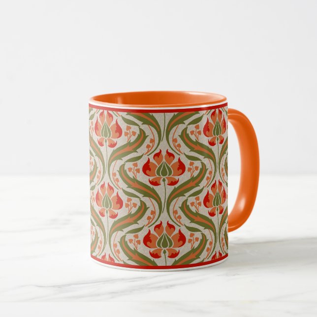 Persimmon Wildblumen Damask Kaffee Tasse (VorderseiteRechts)