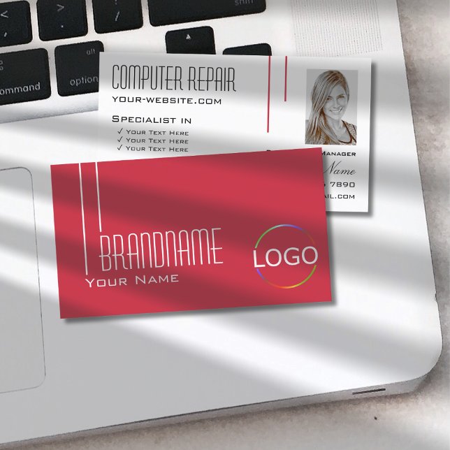 Persisch-Rot-Weiß mit Logos und Foto Beruflich Visitenkarte (Von Creator hochgeladen)