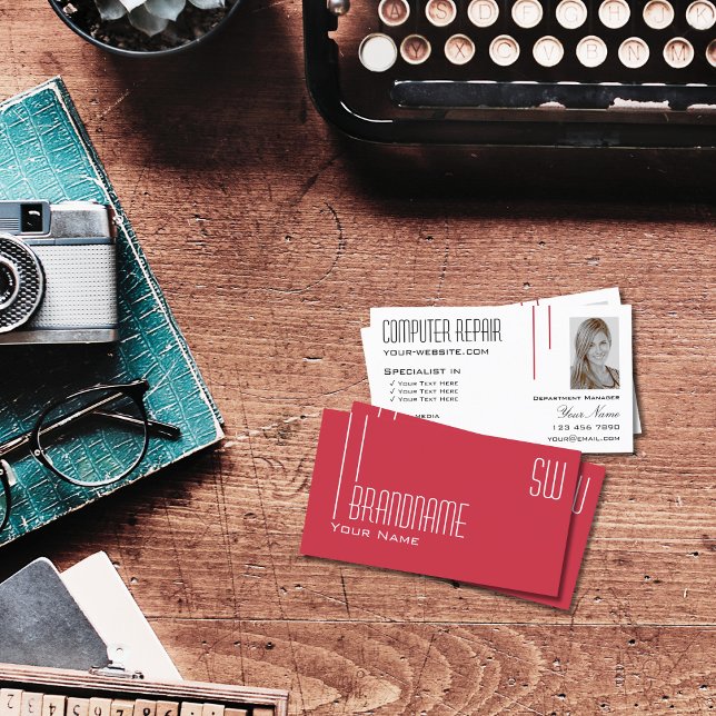 Persisch Rot Weiß mit Monogramm und Foto Stilvoll Visitenkarte (Von Creator hochgeladen)