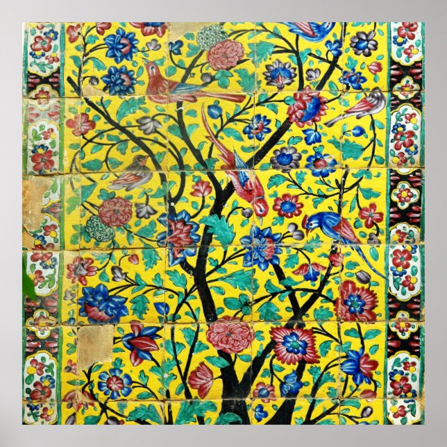 Persische Blume und Birds Tile Mosaik, Iran Poster (Vorne)