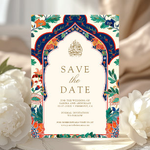 Persische Blumenintarsien-Creme-Muslim-Hochzeit Save The Date