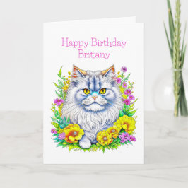 Persische Cat-Blume Personalisiert Geburtstag Karte